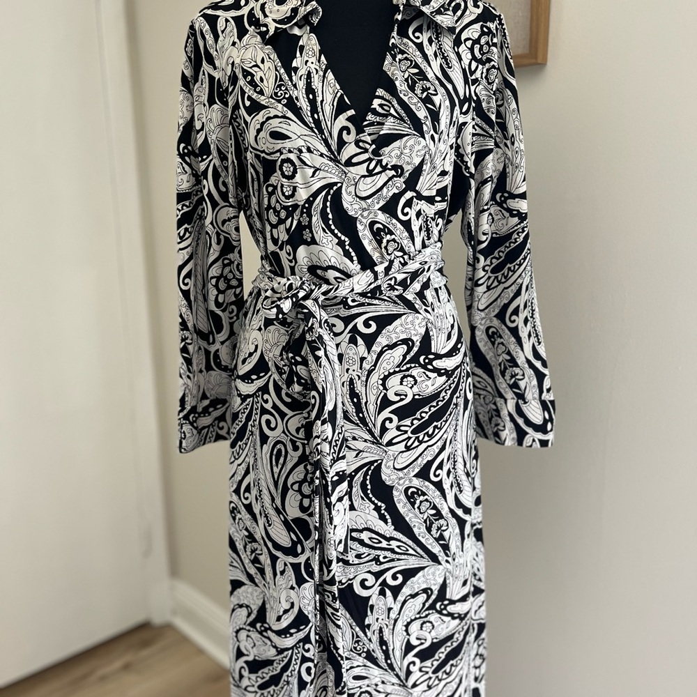 Alfani Black and White Paisley Wrap Dress
